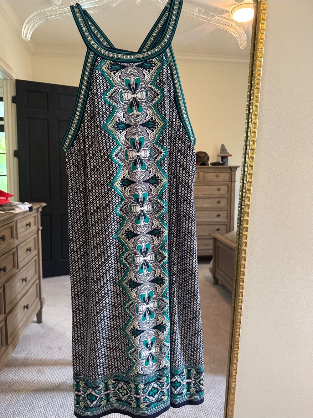 Max Studio Teal and Black Patterned Maxi Dress size Small